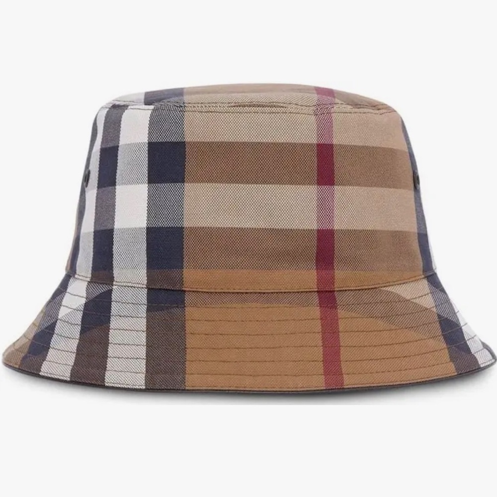 Burberry unisex Nova print Bucket Hat with Navy & Red Accents like NEW